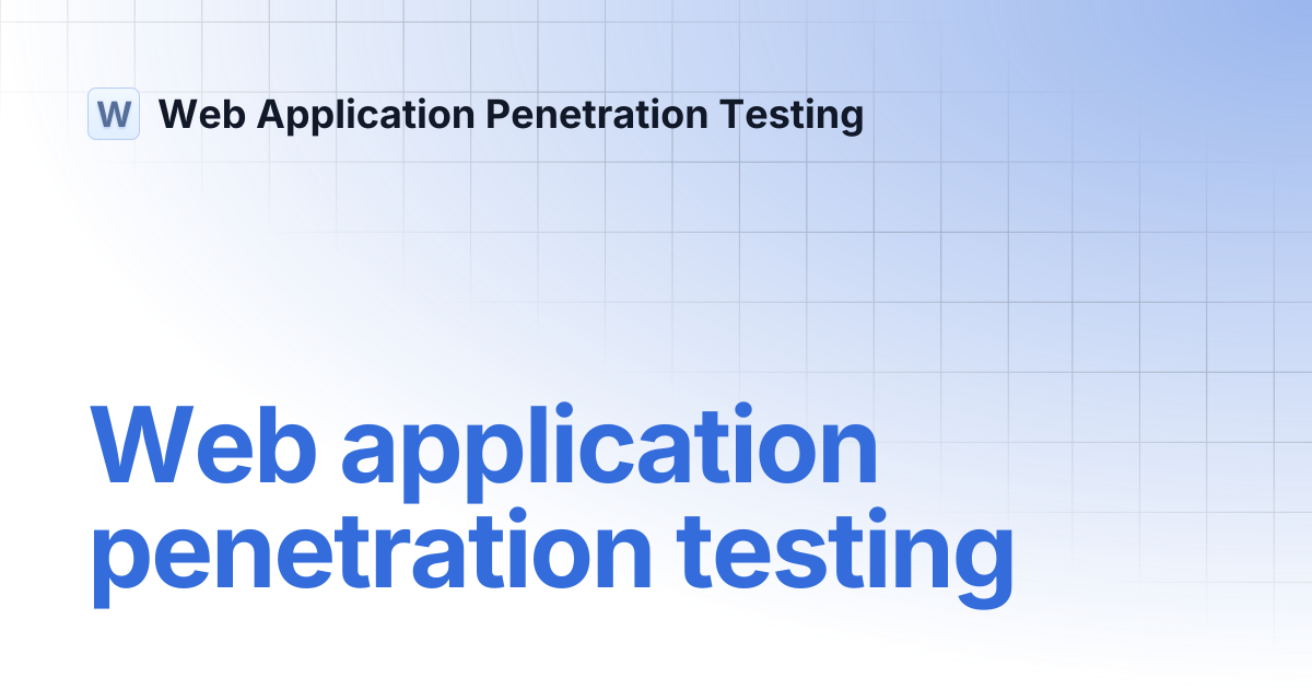 Web application penetration testing | Web Application Penetration Testing